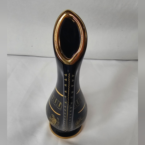 Vintage 5.5" Adis Black Greek Hand painted Vase 24K Gold detail W/Handle - Picture 4 of 11
